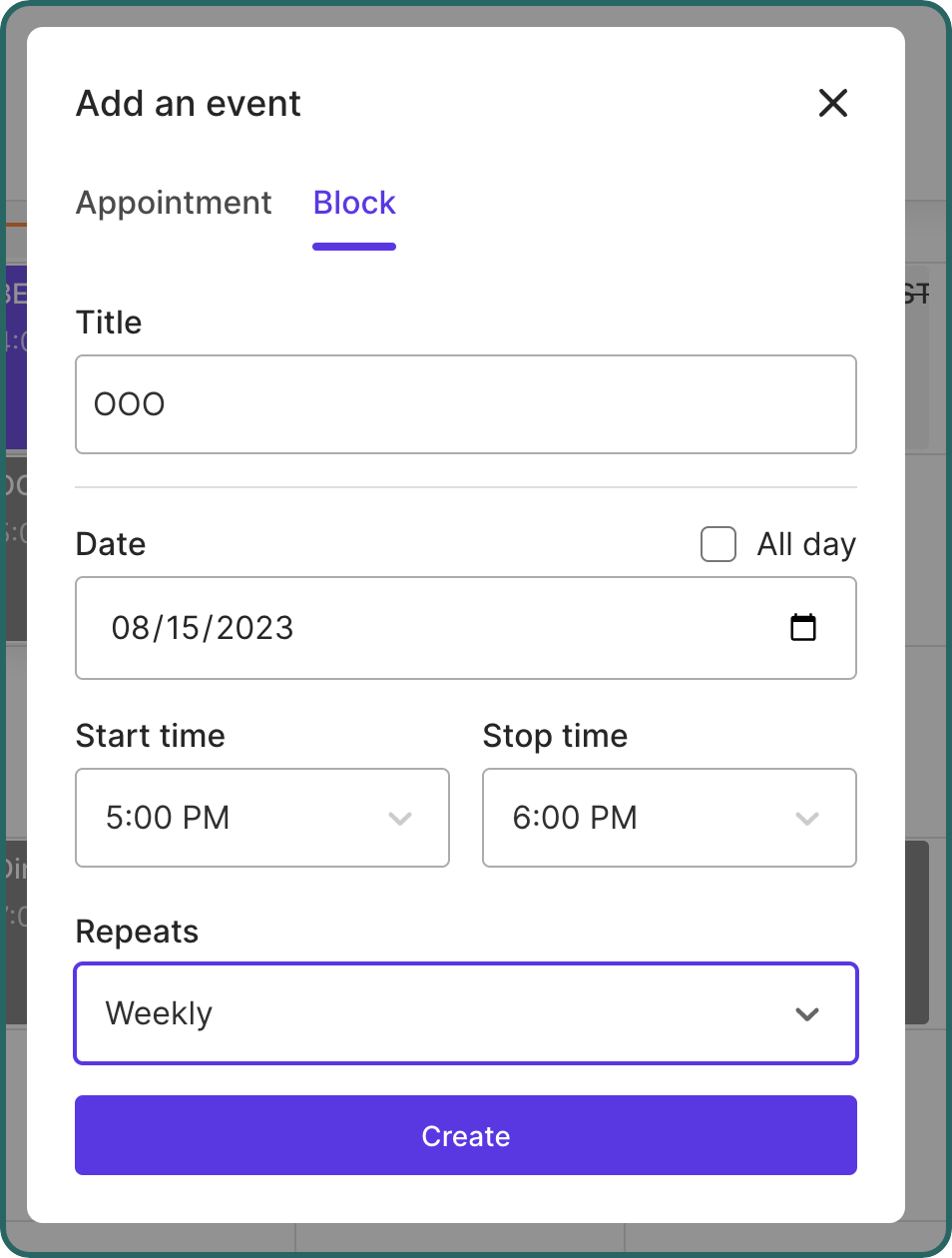 Creating calendar blocks in the rula provider portal rula therapist